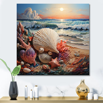 Seashell At Beach Symphony Pointillism - Seashell Wall Decor